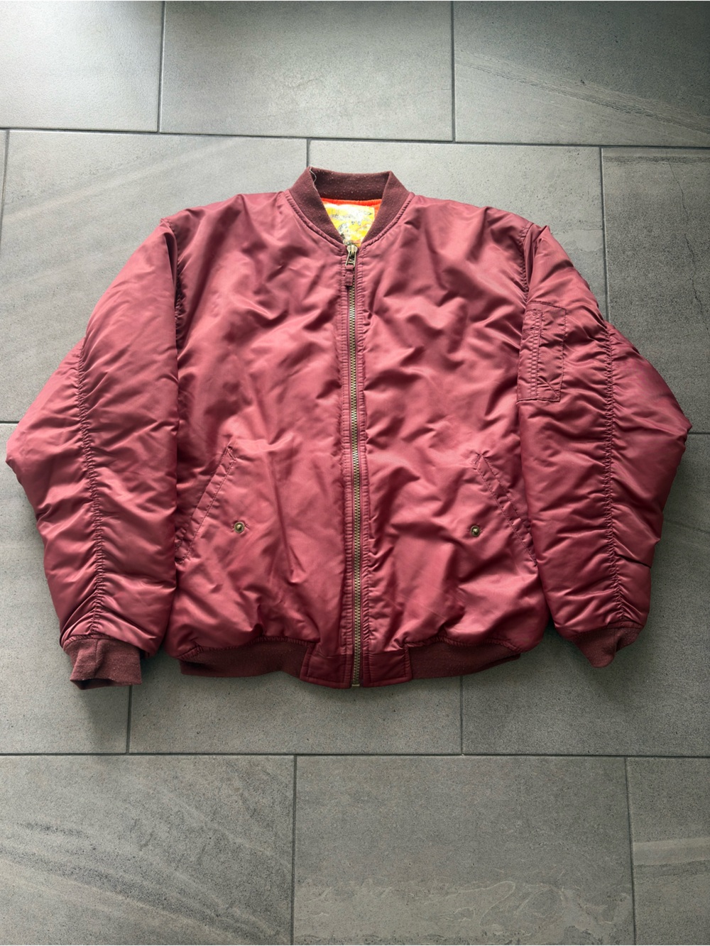 MA-1 Style Flight Bomber Jacket Maroon Reversible Orange Lining Size L